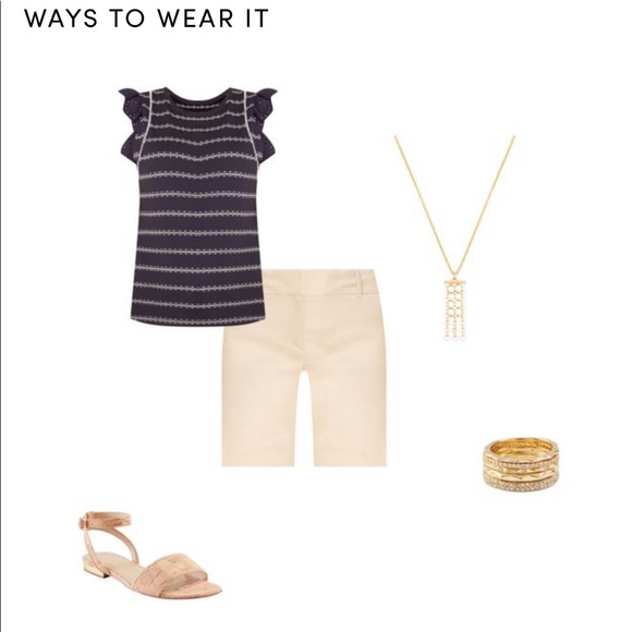 Striped Eyelet Flutter Sleeve Shell - Picture 9 of 9